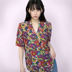 vintage flower power collared blouse